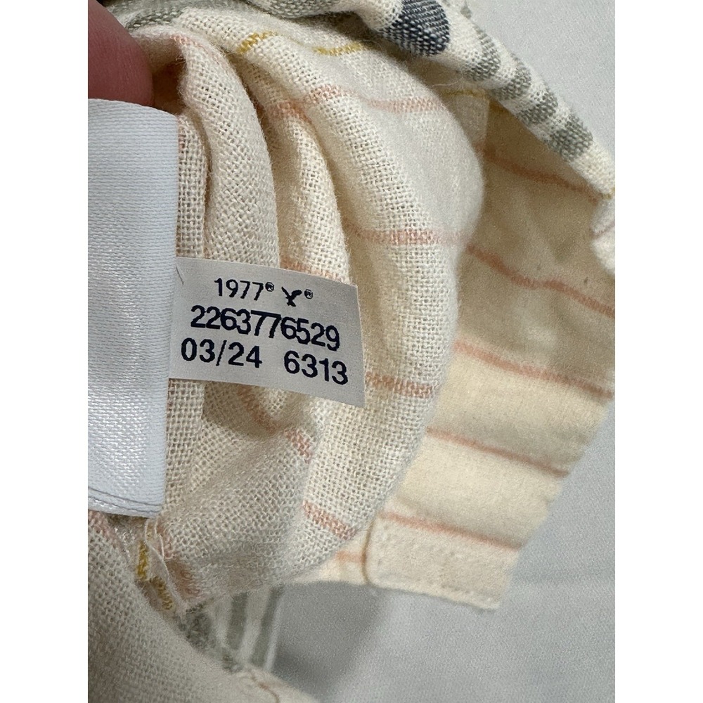American Eagle Mens Linen Cotton Blend XL Striped Short Sleeve Button Camp Shirt - Picture 8 of 8